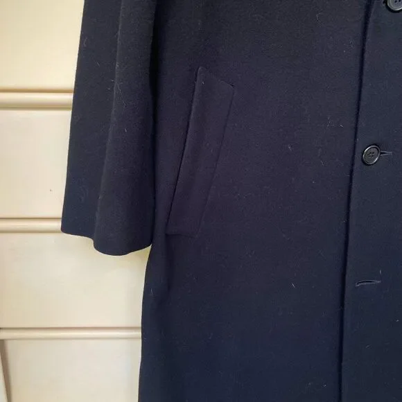 Neiman Marcus Black 100% Wool Trench Peacoat Overcoat Size 44L